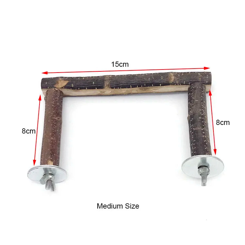 Percha de madera natural de tamaño mediano para pájaros y mascotas pequeñas con hardware de montaje