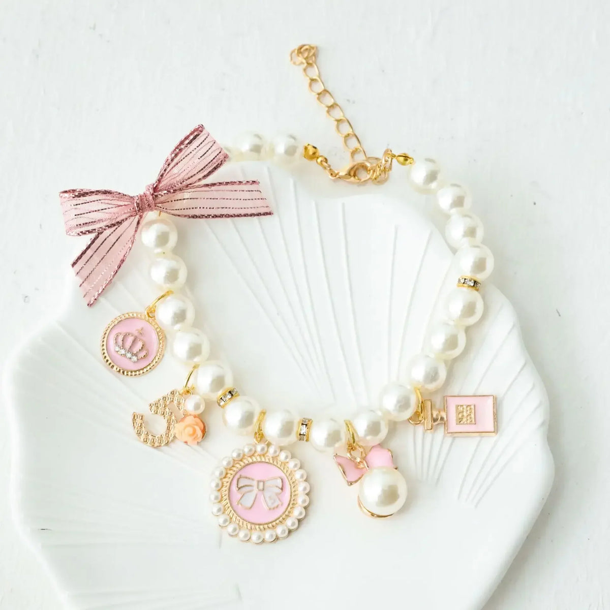 Pearl Bow Rhinestone Pet Collar for Small Dogs and Cats