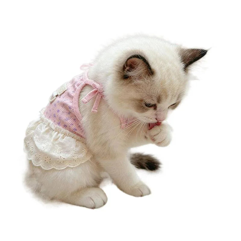 Floral Print Thin-Strap Dress for Cats