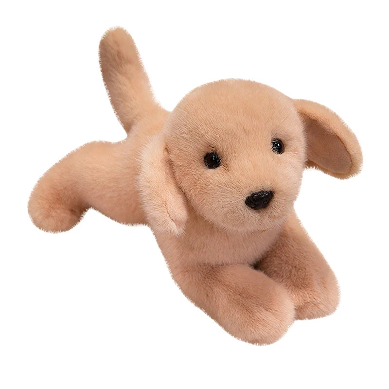 A light tan realistic Labrador plush toy puppy with soft cotton filling.