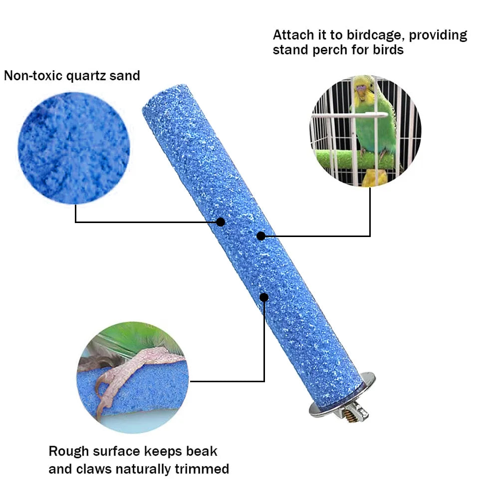 Blauer Quarz-Sandstand für Vögel, dient als natürliche Schärf- und Klauenoberfläche.