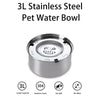 A silver 3L stainless steel pet water bowl with a floating splash guard.