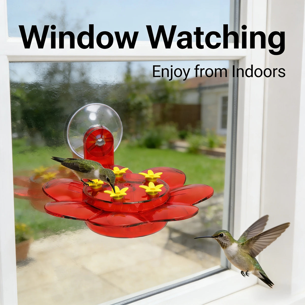 2-in-1 Hummingbird Feeder with Suction Cup & Hanging Design
