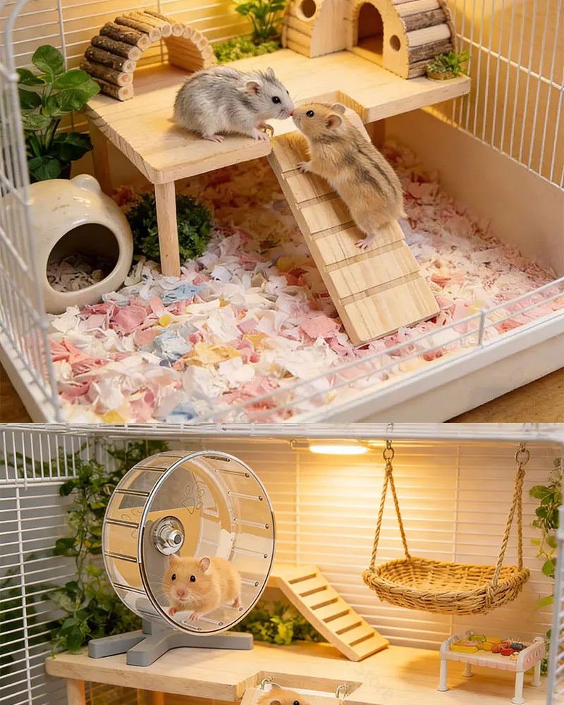 L-Shaped Wooden Hamster Platform with Stairs