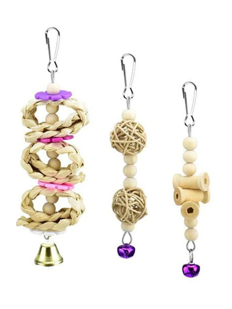 Ensemble de Jouets en Bois pour Oiseaux avec Balances et Clochettes