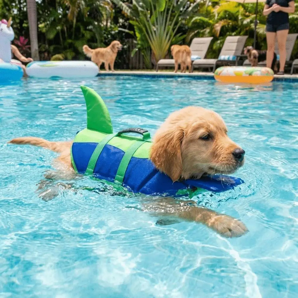 Shark-Shaped Dog Life Vest with High-Visibility Safety Features