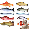 A collection of various fish-shaped plush toys and models for interactive play.