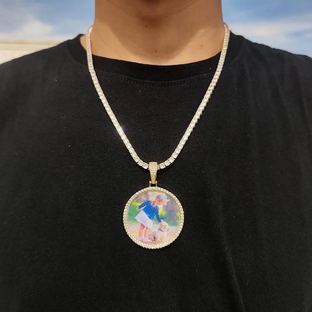 Custom Photo Medallion Pendant Necklace in 18k Gold Finish