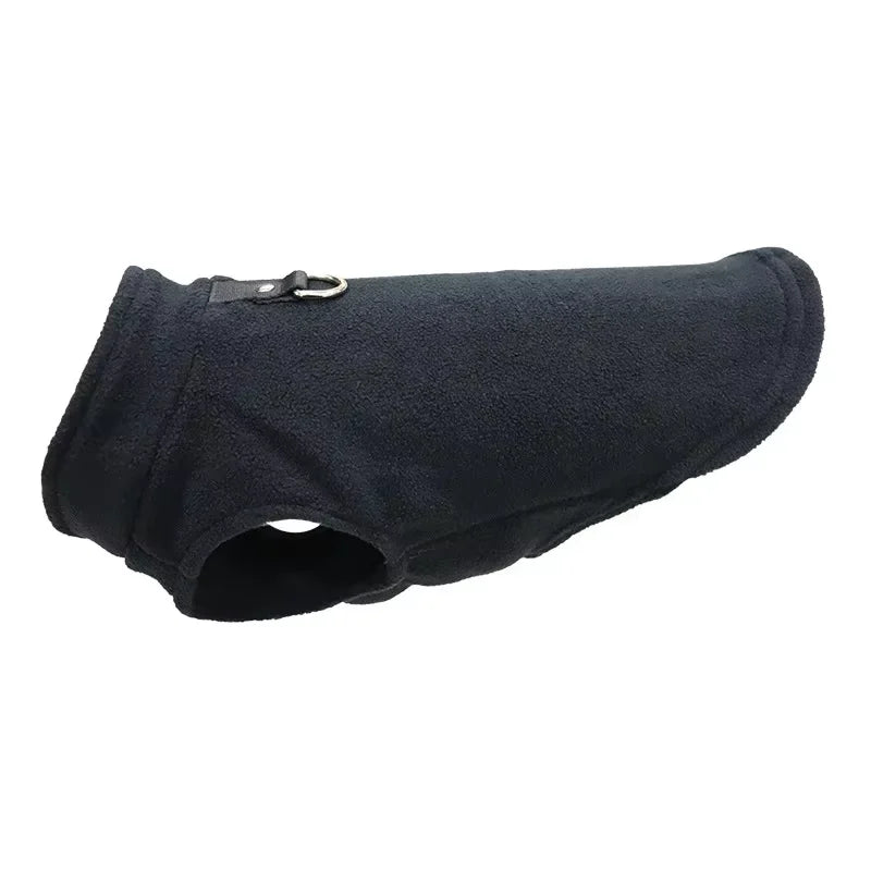 Chaqueta de perro suave de forro negro con anillo D para mascota.