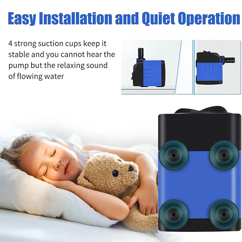 Quiet Mini Submersible Pump for Aquariums, Fountains & Waterfalls