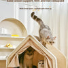 Winter Warm Cat Nest Wood House with Semi-Enclosed Sleep Space