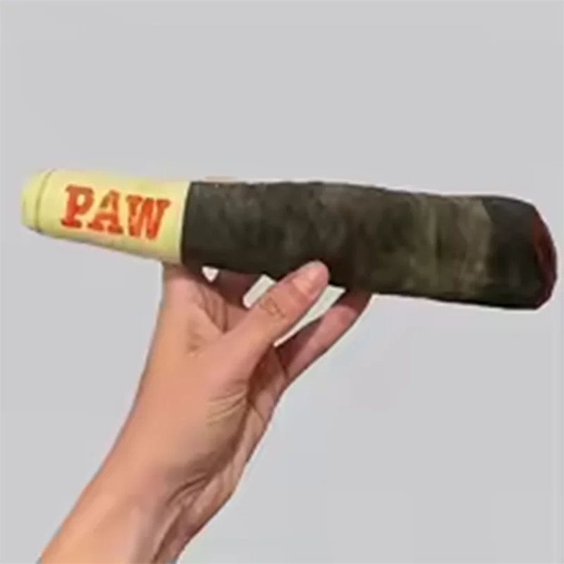 Cigar-Shaped Squeaky Plush Dog Toy for Interactive Play and Teeth Care