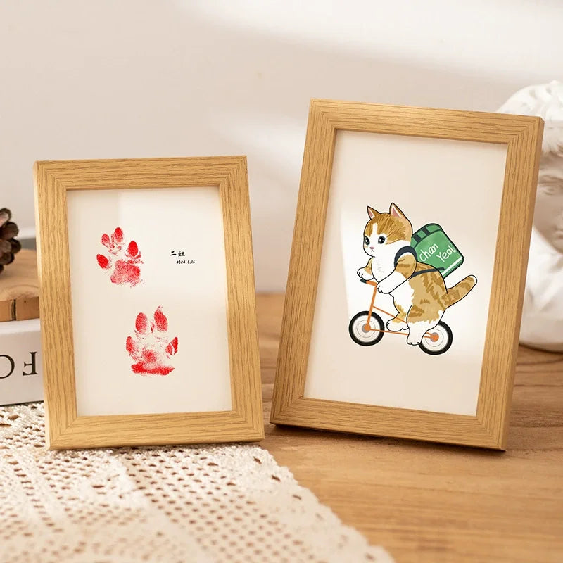 Wooden Baby Handprint & Pet Paw Print Keepsake Frame with Imprint Kit