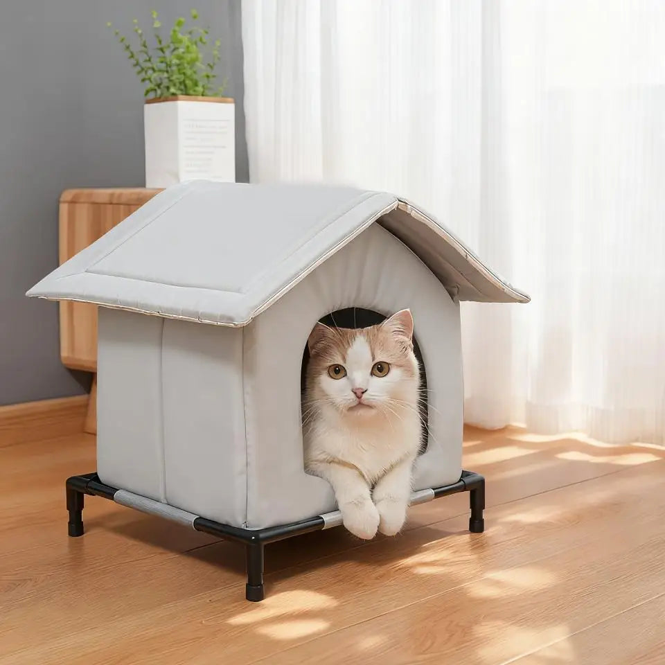 Outdoor Cat House with Heated Insulation and Raised Waterproof Base