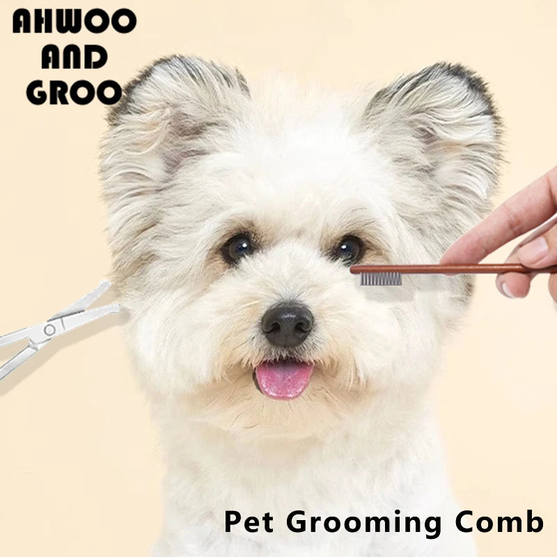 Wooden Pet Grooming Comb with Tear Stain Scissors