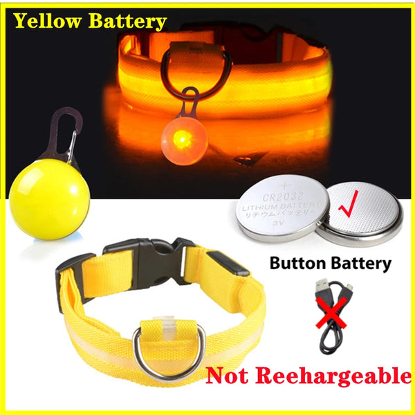 Yellow battery and button battery components for a rechargeable LED safety dog collar