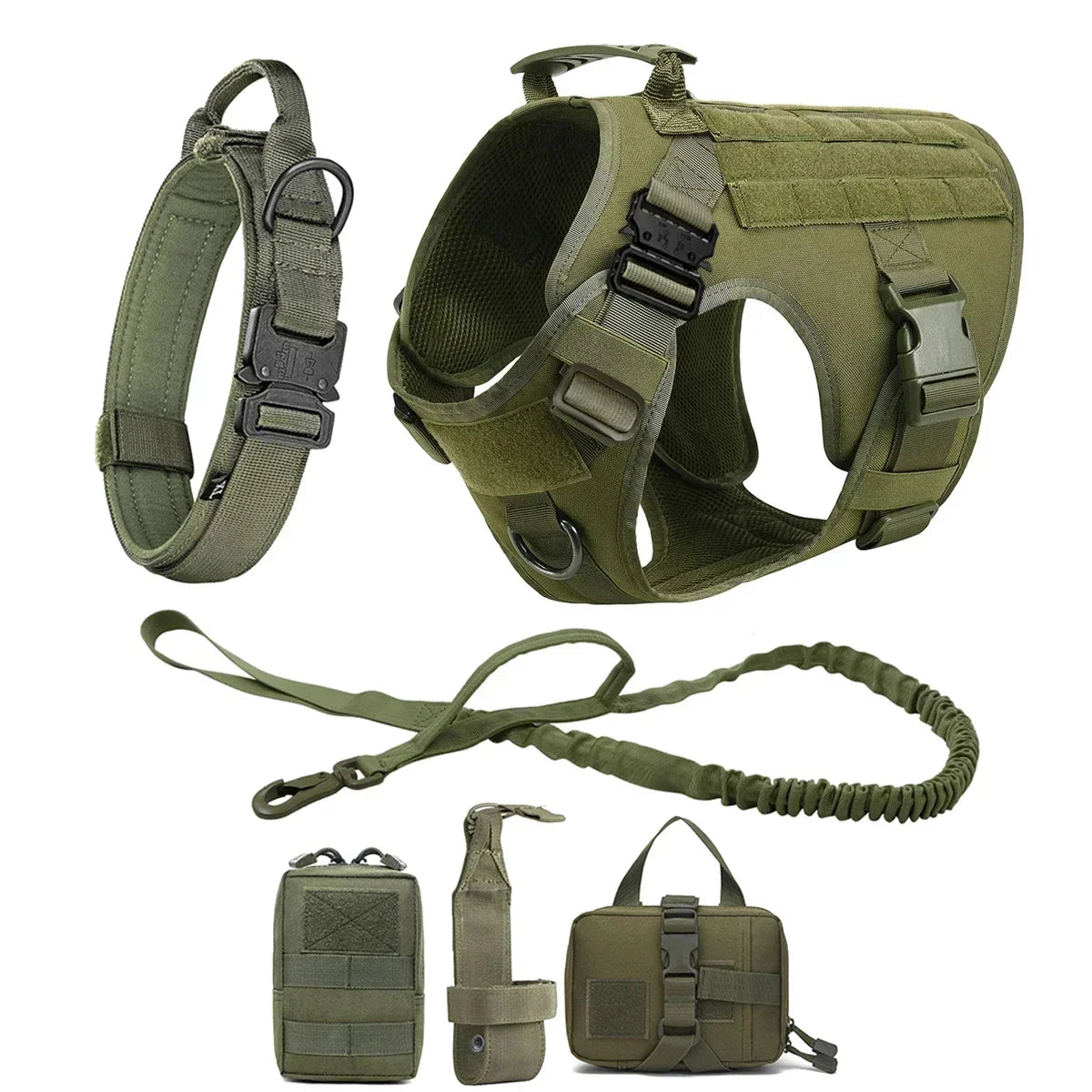 Tactical Dog Harness with MOLLE Pouches and Collar Set