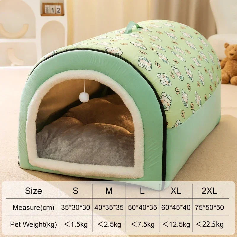 A light green pet bed with a fabric cover and an inner fleece lining is shown on a surface.