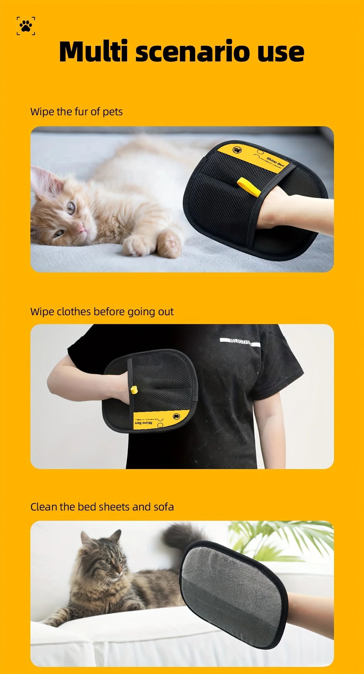 Double-Sided Pet Grooming Gloves for Effective Hair Removal