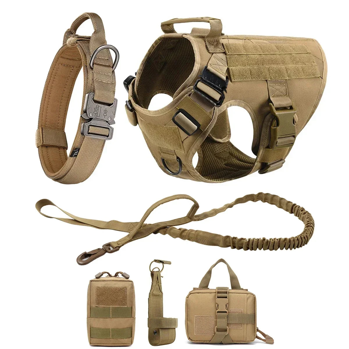 Tactical Dog Harness with MOLLE Pouches and Collar Set