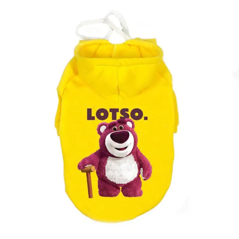 Sudadera de mascota de color amarillo y acogedora con diseño de personaje Loso.