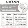 Size chart for an adjustable spring dog collar showing measurements for XS, S, M, and L sizes.