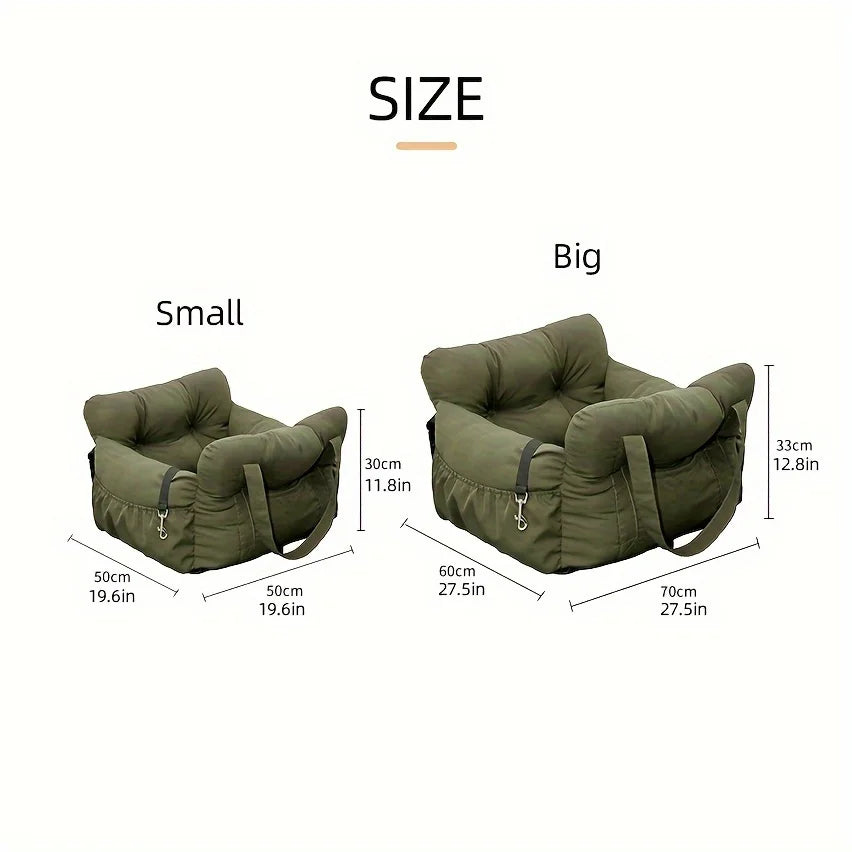 Dog Car Seat with Safety Belt – Non-Slip, Washable Travel Bed for Small Dogs