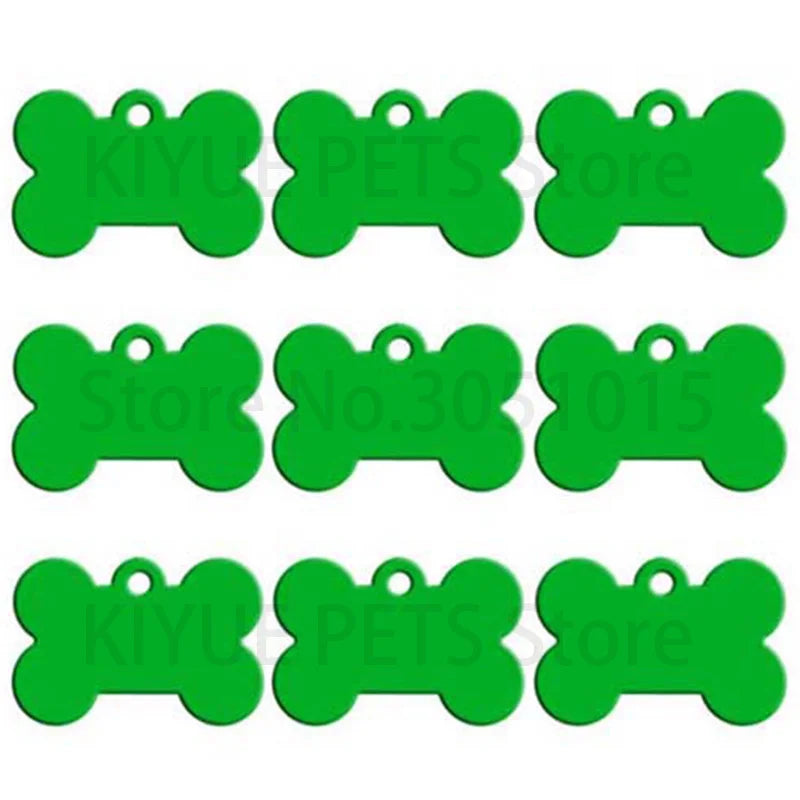 Green bone-shaped dog ID tags for pets