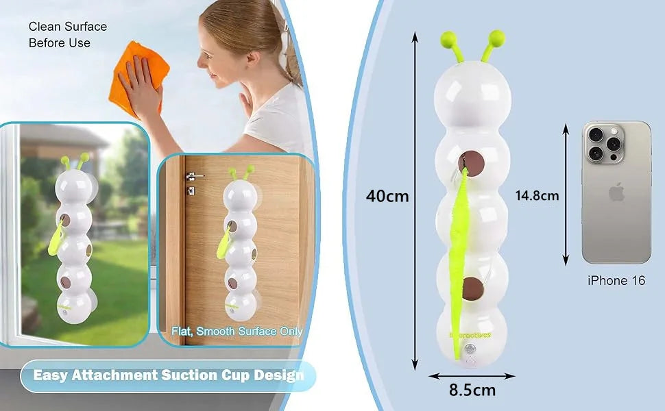 Jouet en succion blanc ressemblant à un chat avec ver motrice pour jouer