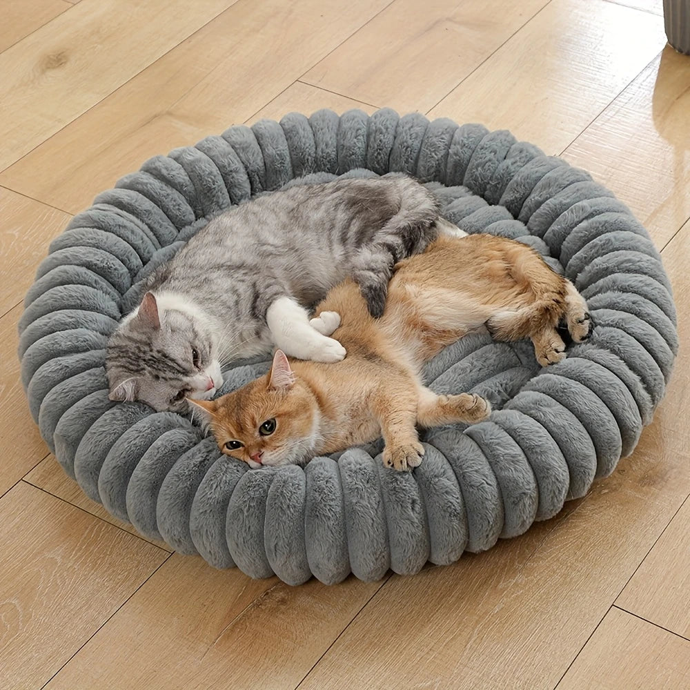 Round Donut Cat Bed - Ultra Soft Plush Pet Nest for Small Dogs and Cats
