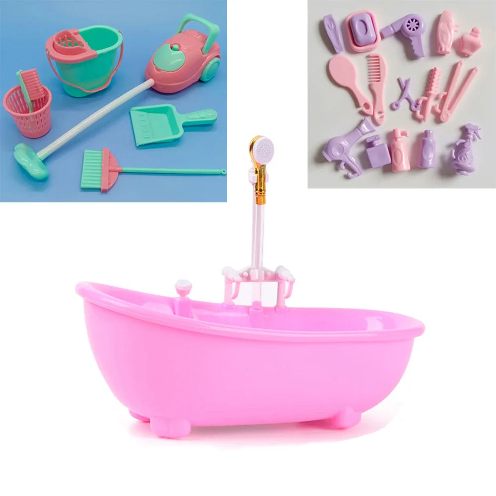 Miniature Bathroom Playset with Bathtub for Fashion Dolls