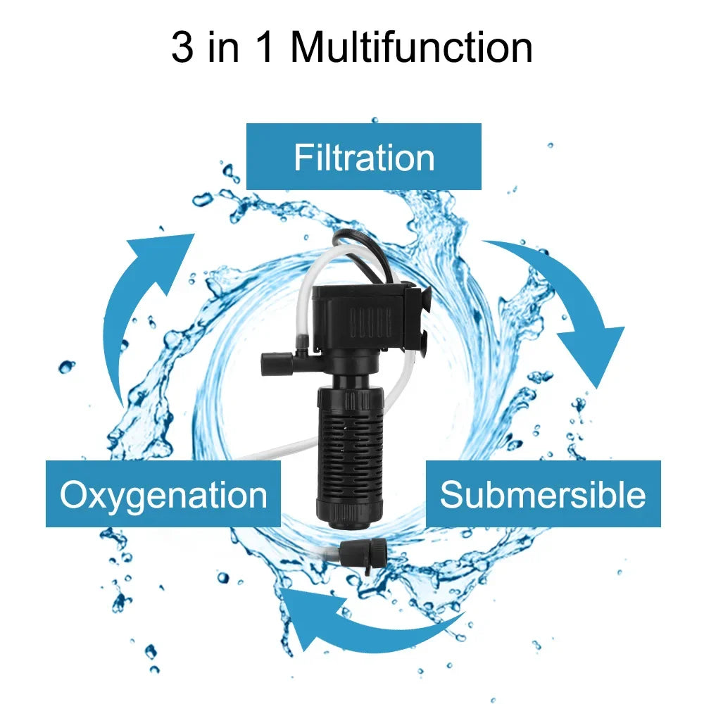 Compact Submersible Aquarium Filter with Oxygen Pump