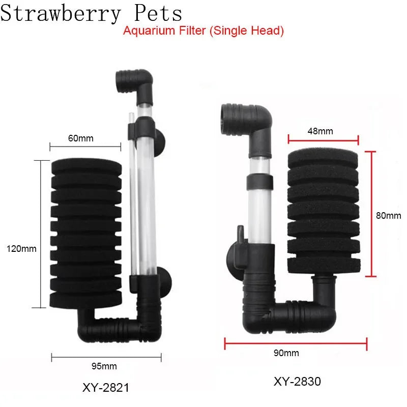 A comparison of two strawberry pets aquarium filter heads, XY-2821 and XY-2830.