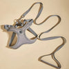 A gray comfort fit dog harness and leash set displayed against a light background.