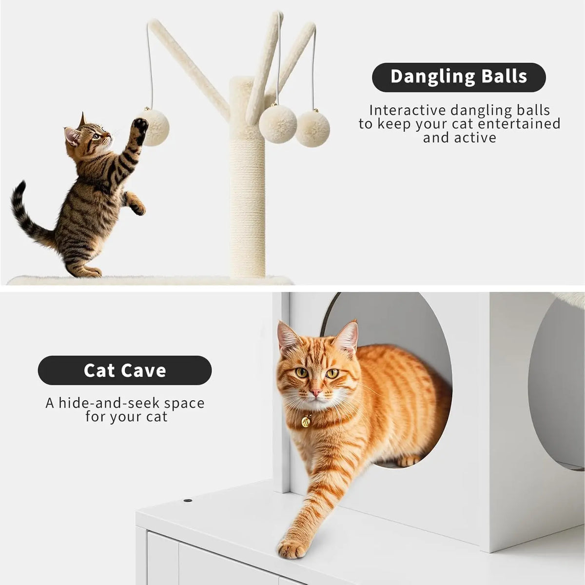 2-in-1 Cat Tree with Hidden Litter Box Enclosure, White