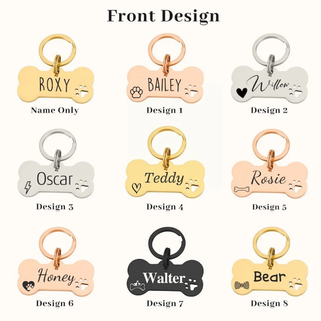 Personalized Stainless Steel Bone-Shaped Dog ID Tag