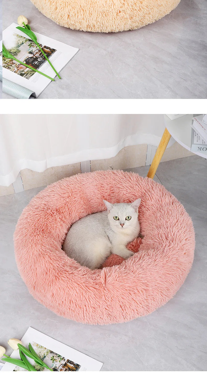 Panier Rond en Peluche pour Animaux avec Housse Amovible