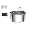 Stainless steel pet water fountain with a visible pump mechanism and a clear bowl.