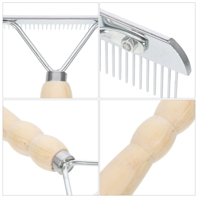 Râteau de toilettage ergonomique pour chevaux avec manche en bois