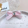 Pink Bow Pet Hair Clip with Rhinestone & Pearl Accents