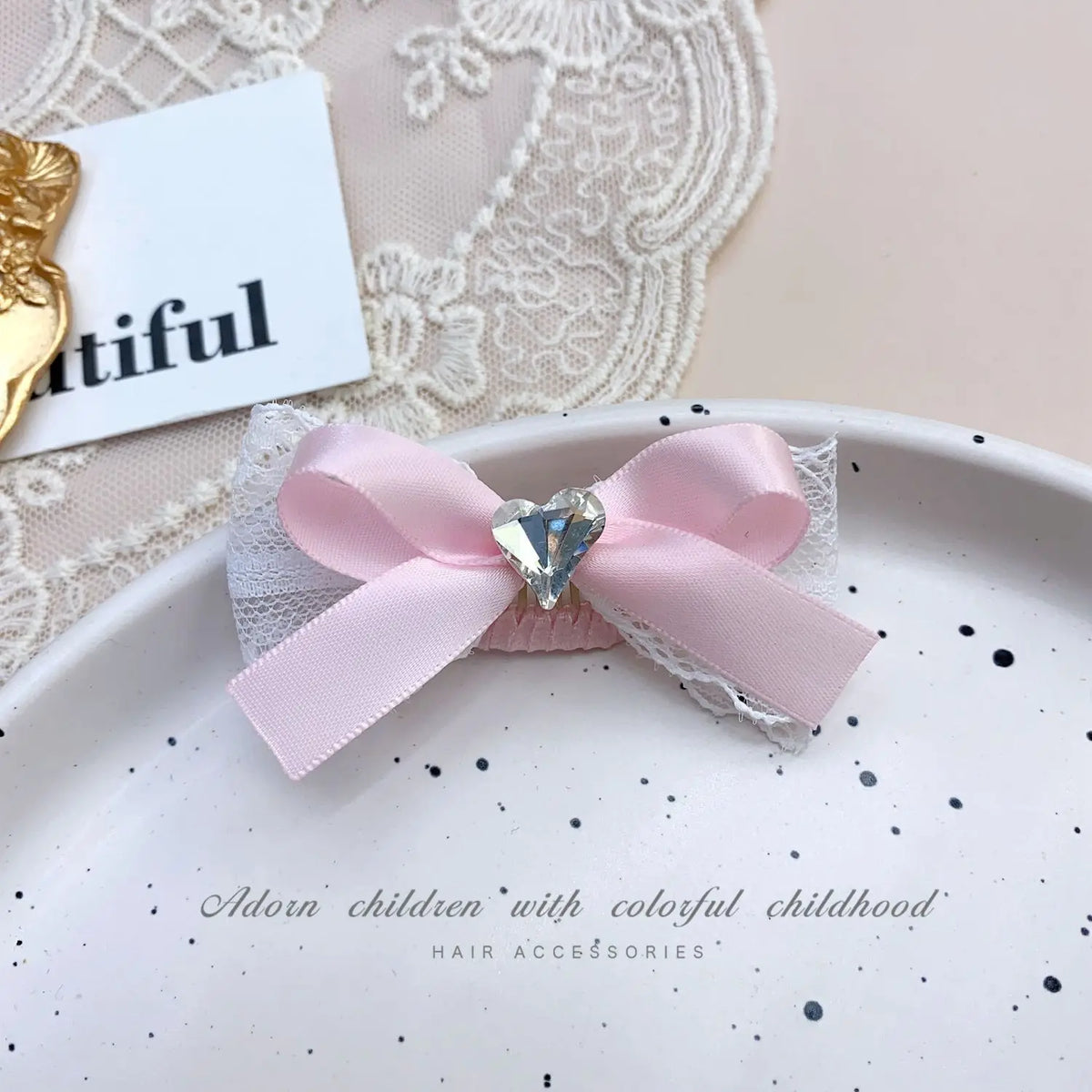 Pink Bow Pet Hair Clip with Rhinestone & Pearl Accents