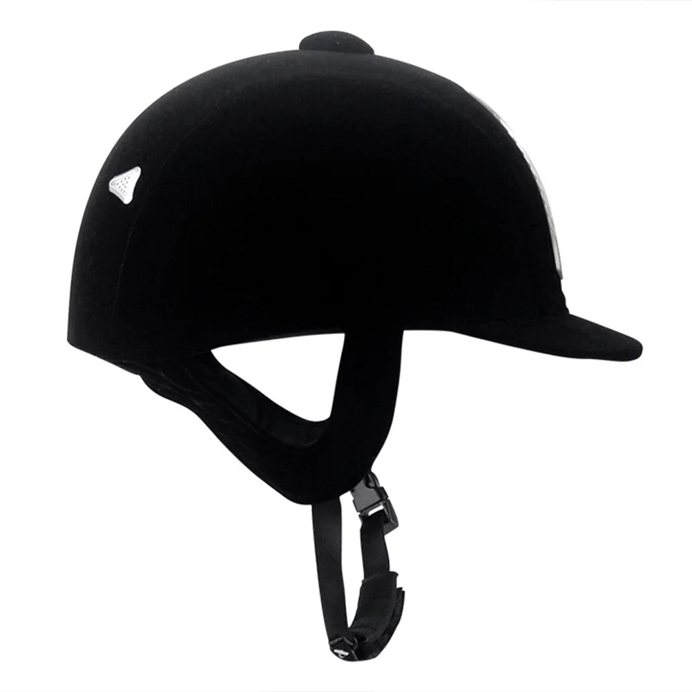 Casco de montar equino negro transpirable con hebilla ajustable