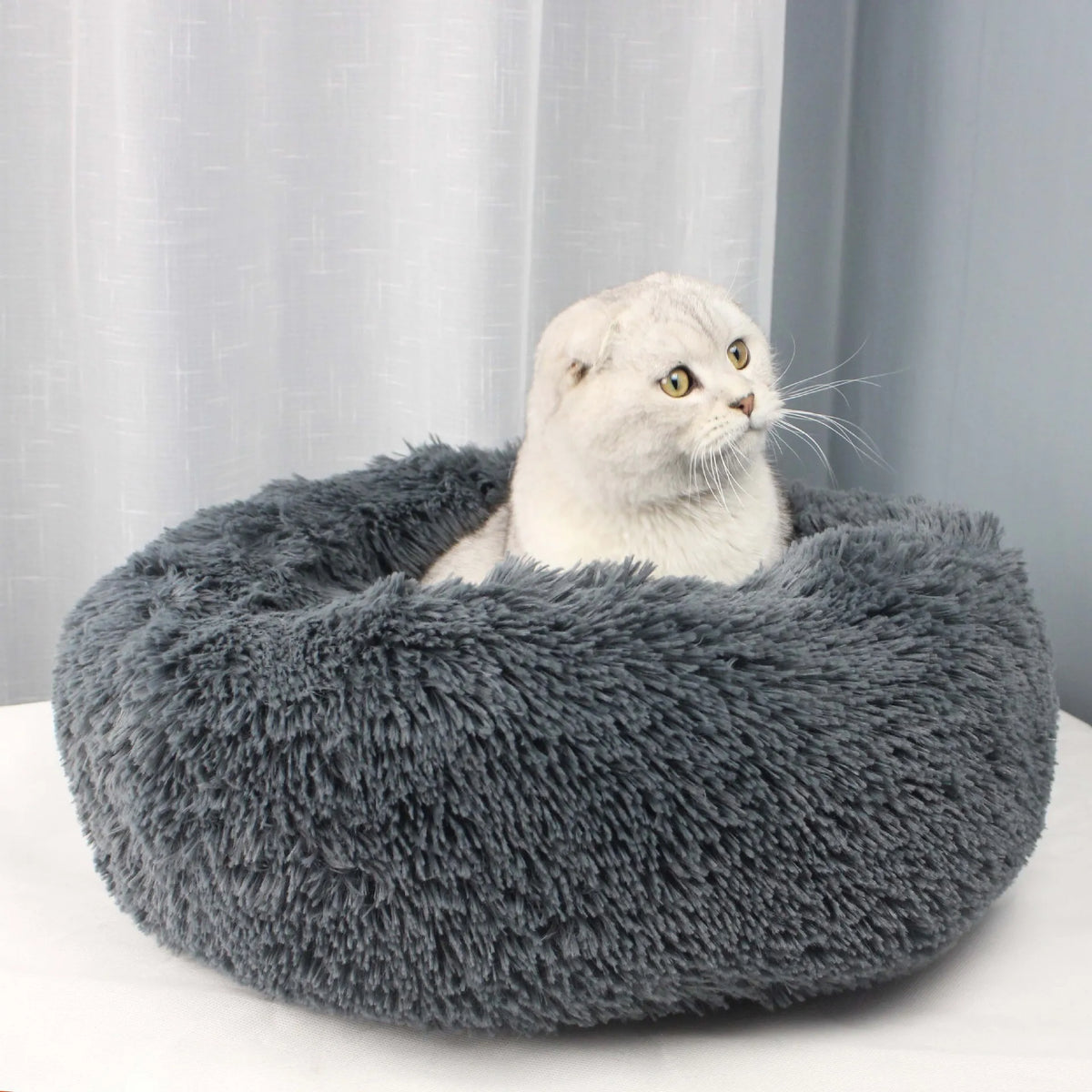 Cozy Plush Round Pet Bed with Detachable Washable Cover
