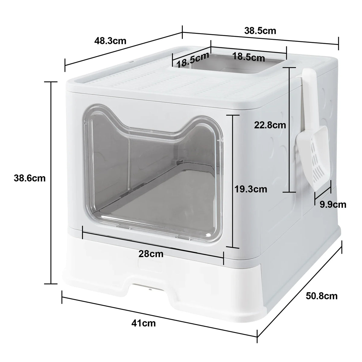 Foldable Cat Litter Box with Front Entry, Top Exit, and Drawer Tray