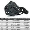 Black adjustable breathable dog muzzle shown from above