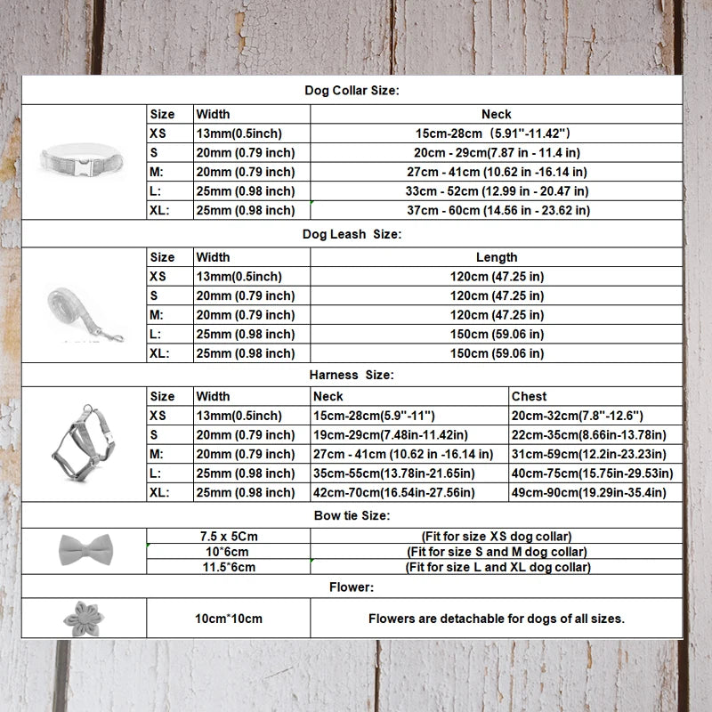 Personalisiertes Halsband, Geschirr & Leine Set mit abnehmbarem Fliegenknoten