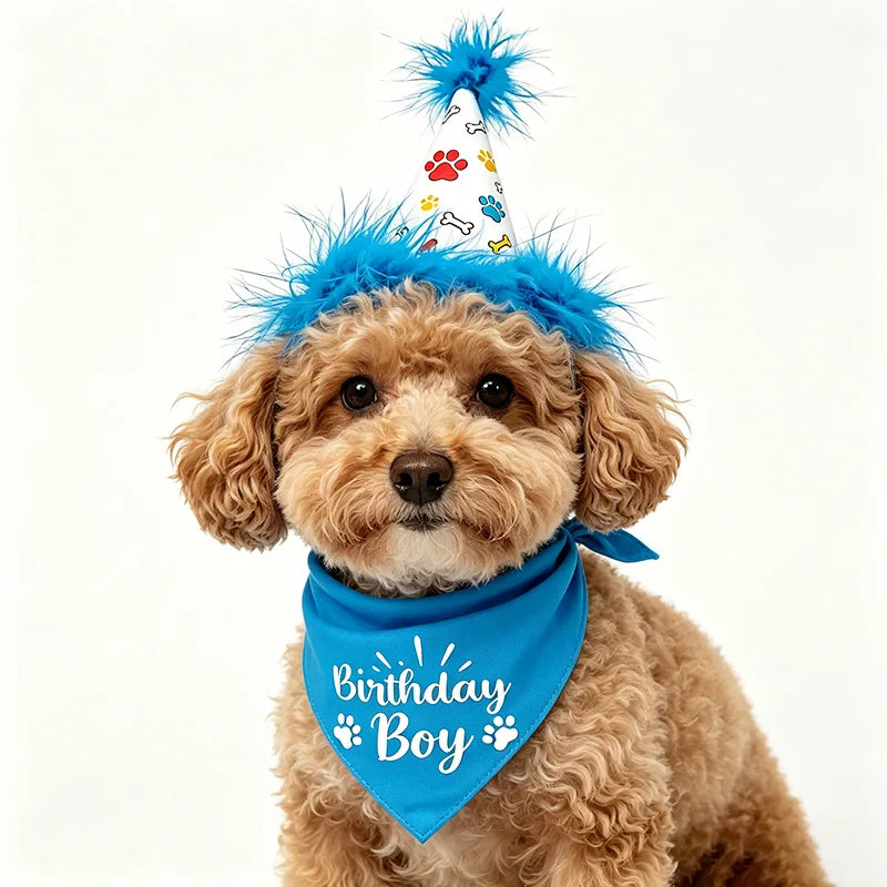Pet Birthday Party Accessory Set with Bandana, Tutu Skirt & Hat