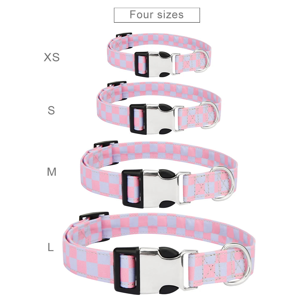 Adjustable Checker Pattern Dog Collar - Soft Nylon, Quick Release