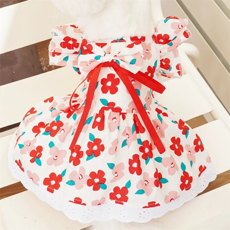 Floral Summer Princess Dress for Small Dogs and Cats