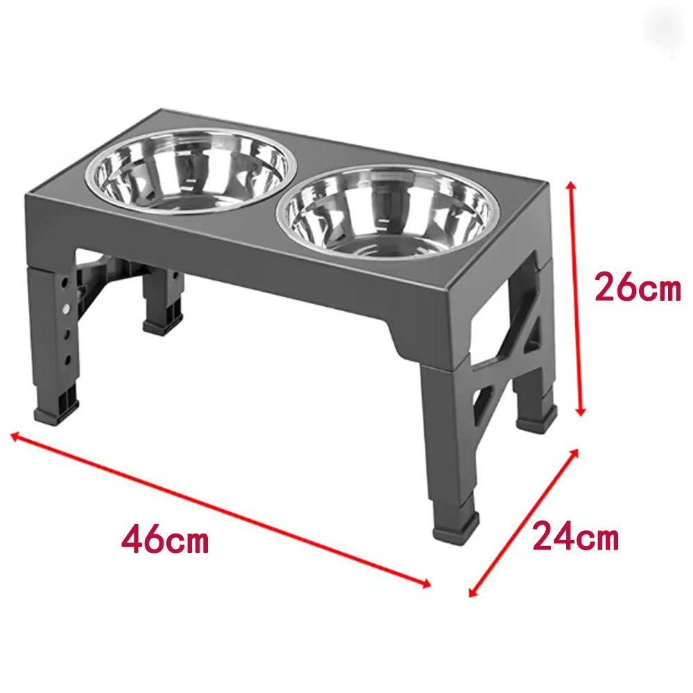 Adjustable Raised Dog Bowls with Stainless Steel Double Feeder